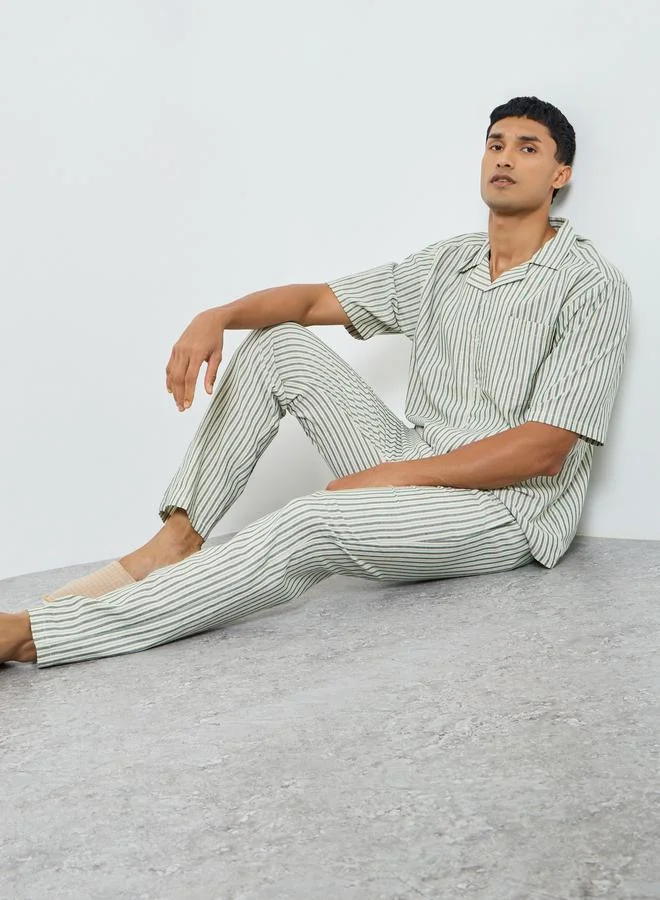Men Striped Woven Shirt and Pyjama Set